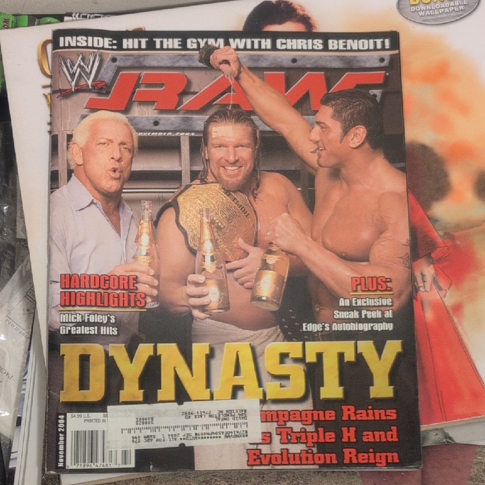 WWE Raw Magazine HHH Flair Batista Evolution November 2004 & Chris Benoit Poster